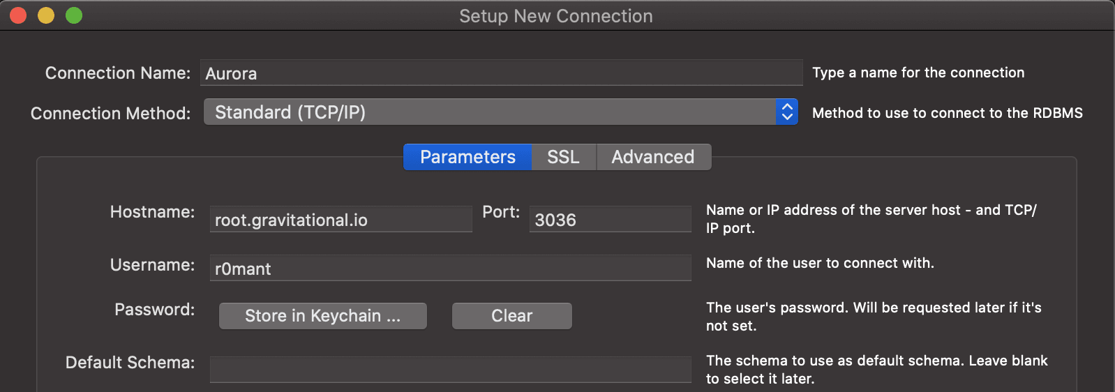 MySQL Workbench
Parameters